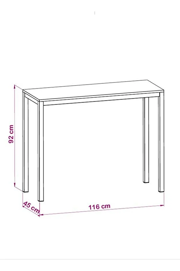 Safir Meşe Bar Masası, 45x116, Yüksek Bar Masası, Mutfak Masası, Metal Ayak, Ahşap Yemek Masası 92cm